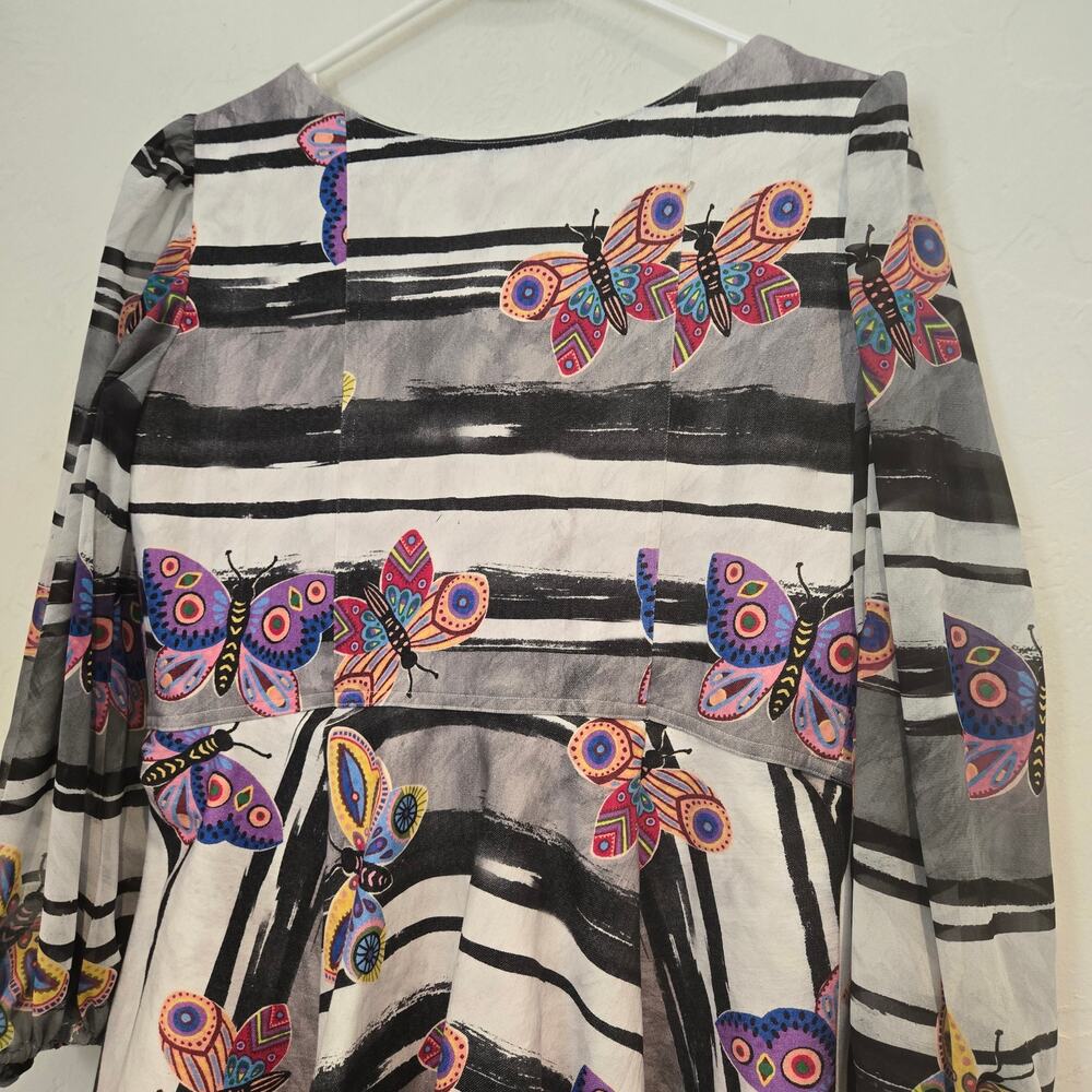 Autumn Adeigbo Butterfly Fit & Flare Dress Size 12 Long Sleeve Zip Front Mini - Picture 8 of 11